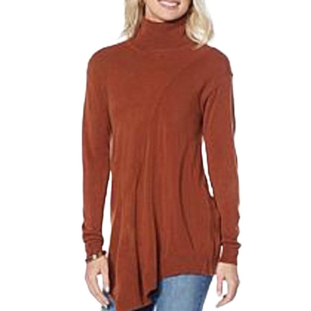 DG2 by Diane Gilman Lux Touch Asymmetric-Hem Turtleneck Sweater (555) LARGE